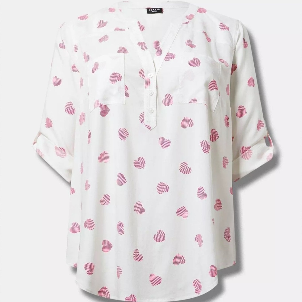Harper Challis 3/4 Sleeve Pullover Pink Heart Tunic